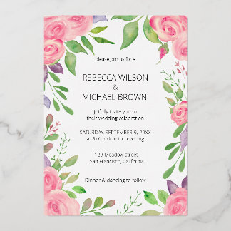 Aquarelle Floral Rose Roses Nom Invitation