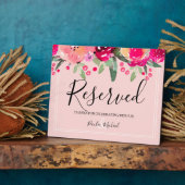 Aquarelle Floral rose signe réservé Plaque (Côté)