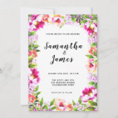 Aquarelle Floral rose verdure Faire-part de mariag (Devant)