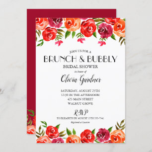 Aquarelle Floral Rouge Orange Brunch Invitations m