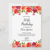 Aquarelle Floral Rouge Orange Invitations d'annive (Devant)