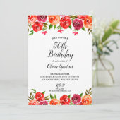 Aquarelle Floral Rouge Orange Invitations d'annive (Debout devant)