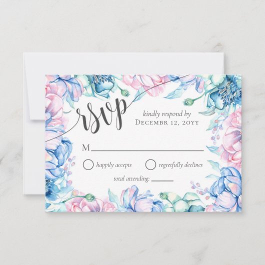 Aquarelle Floral Russe Faire-part de mariage RSVP (Devant)