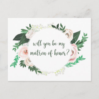 Aquarelle Floral Serez-Vous Ma Carte D'Honneur Mat