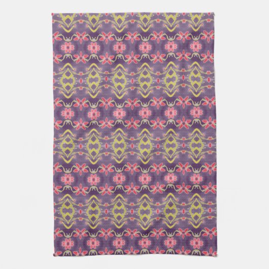 Aquarelle Floral Serviette De Cuisine Violet Et Ro (Vertical)