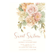Aquarelle Floral Sweet 16 Invitations d'anniversai