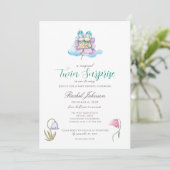 Aquarelle Floral Twins Baby shower Invitation (Debout devant)