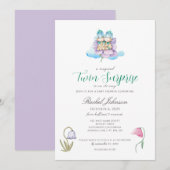 Aquarelle Floral Twins Baby shower Invitation (Devant / Derrière)