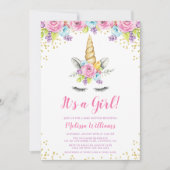 Aquarelle Floral Unicorn Baby Shower Invitations (Devant)