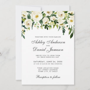 Aquarelle Floral Vert Blanc Faire-part de mariage