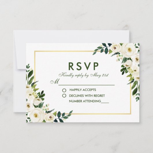 Aquarelle Floral Vert Blanc Mariage RSVP GS (Devant)