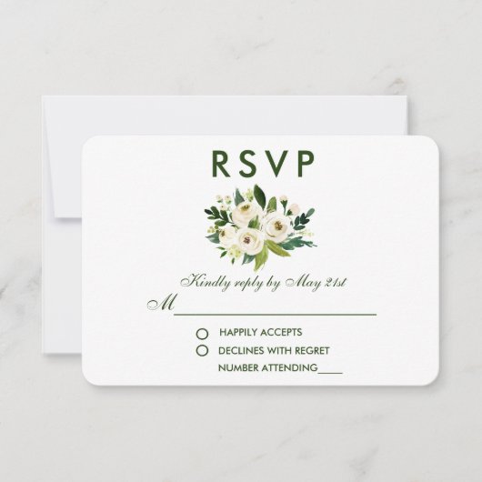 Aquarelle Floral Vert Blanc Mariage RSVP GS (Devant)
