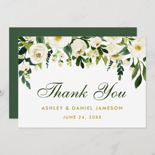 Aquarelle Floral Vert or Mariage Merci GB (Devant / Derrière)