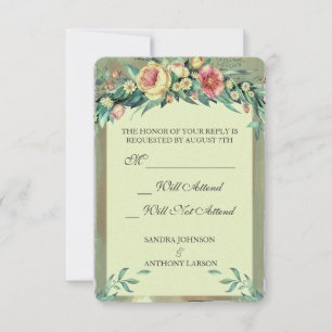 Aquarelle Floral Vert & Rose Mariage RSVP