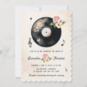 Aquarelle Floral Vinyl Record Faire-part de mariag (Devant)