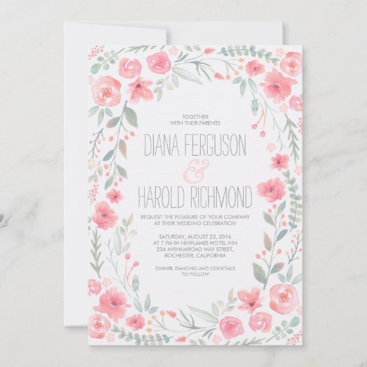 Aquarelle Floral Wreath Garden Invitations de mari (Devant)