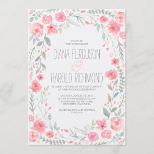 Aquarelle Floral Wreath Garden Invitations de mari