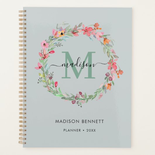 Aquarelle Floral Wreath Monogramme (Devant)