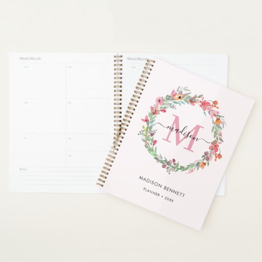 Aquarelle Floral Wreath Monogramme (Devant avec enveloppe)
