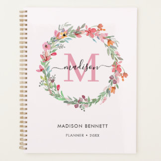 Aquarelle Floral Wreath Monogramme