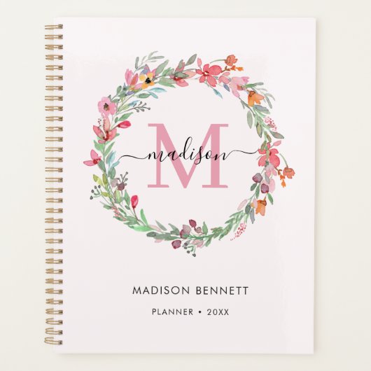 Aquarelle Floral Wreath Monogramme (Devant)
