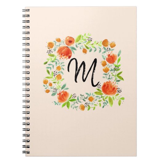 Aquarelle Floral Wreath Monogramme Carnet (Devant)