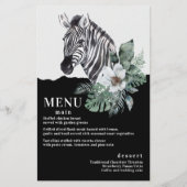 Aquarelle Floral Zebra Safari Menus Mariages (Devant)