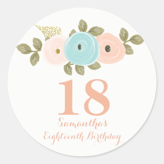 Aquarelle florale 18e Sticker fille anniversaire (Devant)