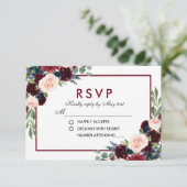Aquarelle florale Bleu Bourgogne Mariage RSVP (Debout devant)