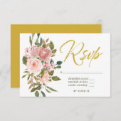 Aquarelle florale Blush Rose et Gold Wedding RSVP (Devant / Derrière)