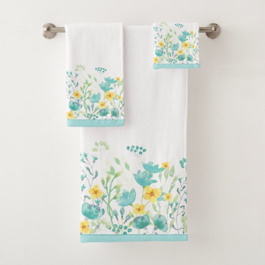 Aquarelle Florale Bordure Turquoise (En situation)