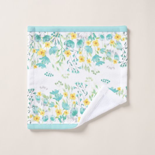 Aquarelle Florale Bordure Turquoise (Gant de toilette)