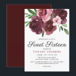 Aquarelle florale Bourgogne Douce 16 Invitation<br><div class="desc">Burgundy Floral Aquarelle Sweet 16 Invitation Voir la collection correspondante en magasin</div>