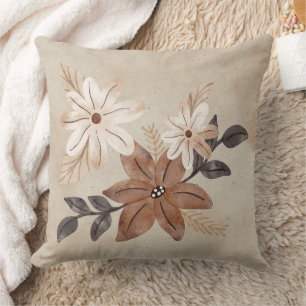 Aquarelle florale Brown et oreiller à lancer de ta