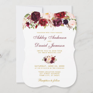 Aquarelle florale Burgundy Faire-part de mariage B