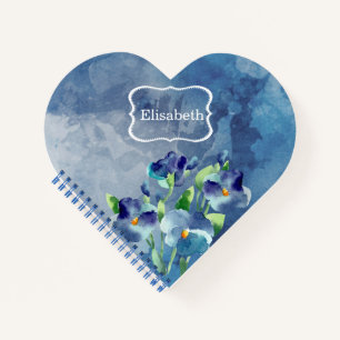Aquarelle florale Carnet spiral en forme de coeur