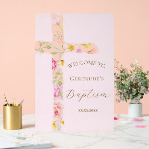 aquarelle florale croix Bienvenue baptême