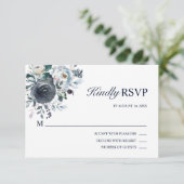 Aquarelle florale Dusty Navy bleu Mariage RSVP (Debout devant)