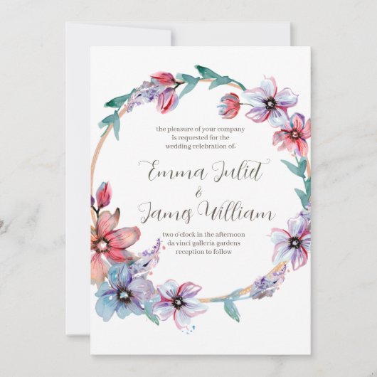 Aquarelle Florale Faire-part de mariage (Devant)