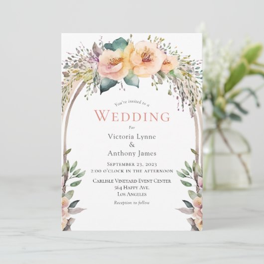 Aquarelle florale Faire-part de mariage cadre past (Debout devant)