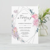 Aquarelle Florale Faire-part de mariage géométriqu (Debout devant)