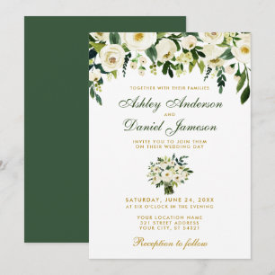 Aquarelle florale Faire-part de mariage or vert BG