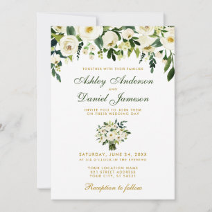 Aquarelle florale Faire-part de mariage vert or B