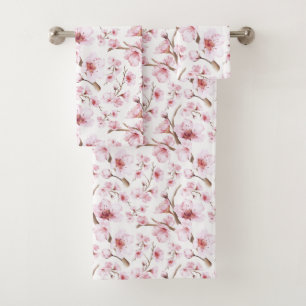 Aquarelle Florale Fleurs de cerisier rose blanc