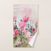 Aquarelle florale Fleurs de pavot rose (Serviette à main)