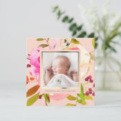 Aquarelle florale floue Faire-part de naissance ph (Debout devant)