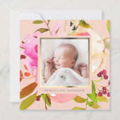 Aquarelle florale floue Faire-part de naissance ph (Devant)