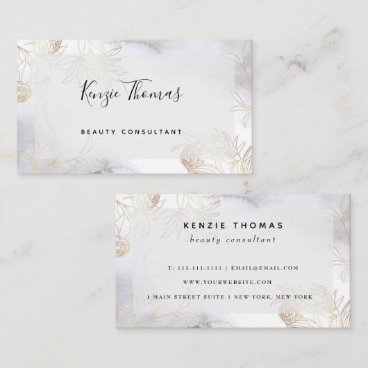 Aquarelle Florale Gold Foil Carte de visite modern (Devant / Derrière)