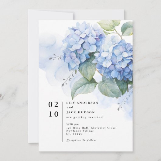 Aquarelle florale Hydrangea Faire-part de mariage (Devant)