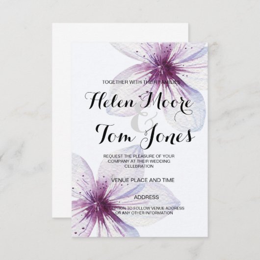 aquarelle florale Invitation (Devant / Derrière)